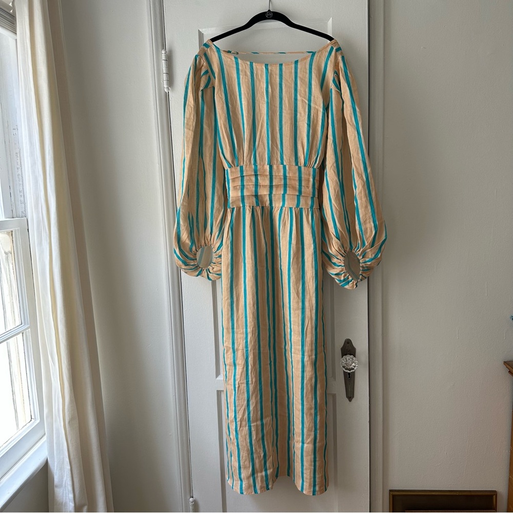 Striped Beige and Blue Maxi Dress